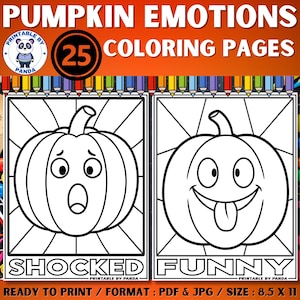 Feelings & Emotions Zentangle Pumpkin Faces Coloring Pages Sheet Activities Fall |  Pumpkin Mandala For Kids Printable | Pumpkin With Face