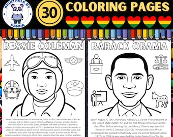 Black History Month Biografier Målarbilder Aktivitet Utskrivbara För Barn, Vuxen Målarbok, 30 Svarta Historiska Personer Poster