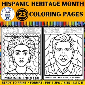 Hispanic Heritage Month Coloring Pages Sheet Activities | National  Hispanic Heritage Month Bulletin Board | Latino Leaders Classroom decor