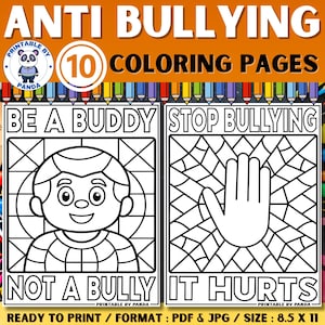 Anti Bullying Day Coloring Pages Sheets Printable | Cyber Bullying Prevention Bulletin Board  | Poster Worksheets Activities For Kids