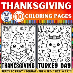 Thanksgiving Coloring Pages For Kids |  Thanksgiving Coloring Sheet | Thanksgiving Greeting Card | Autumn Fall Coloring Pages Printable