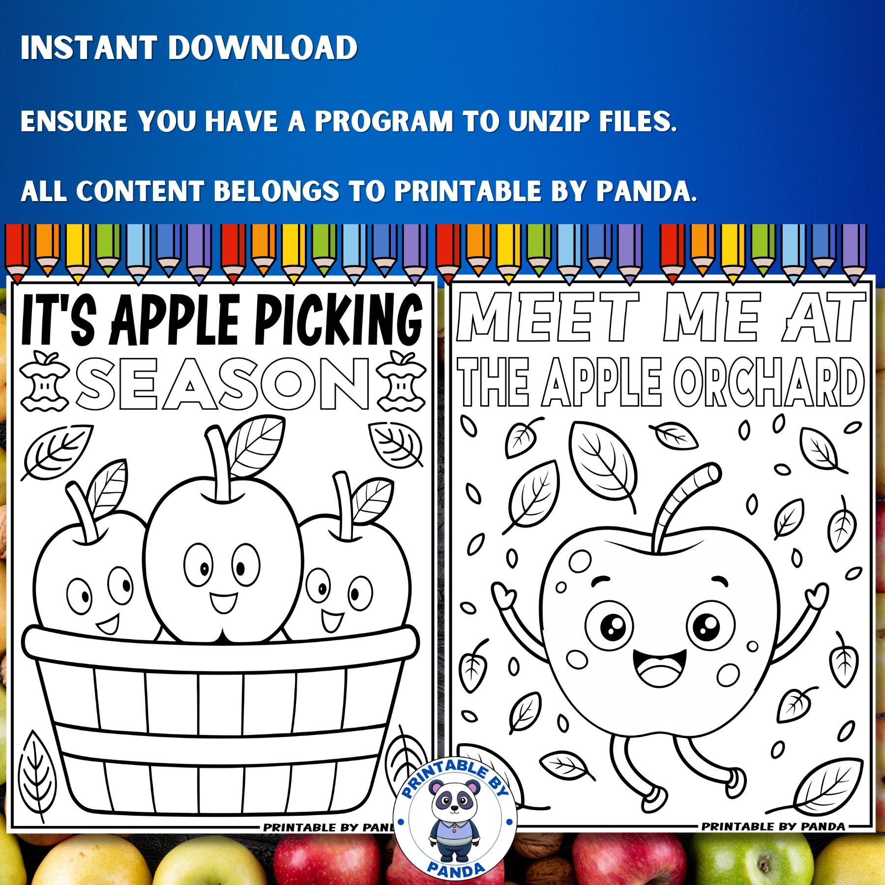 Apple Picking Coloring Pages: Fall Activities for Kids (PDF & JPG) - Etsy