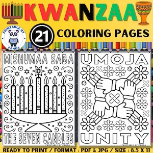 Kwanzaa Coloring Pages , Kwanzaa Coloring Sheets  Card Poster For Kids  , Kinara , Mkeka , Unity Cup , Seven Candles , Kwanzaa 7 Principles