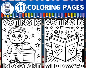 Election Day Coloring Pages Activities For Kids Printable Worksheets  | Vote Voting Coloring Page | Kamala Harris And Donald Trump Election