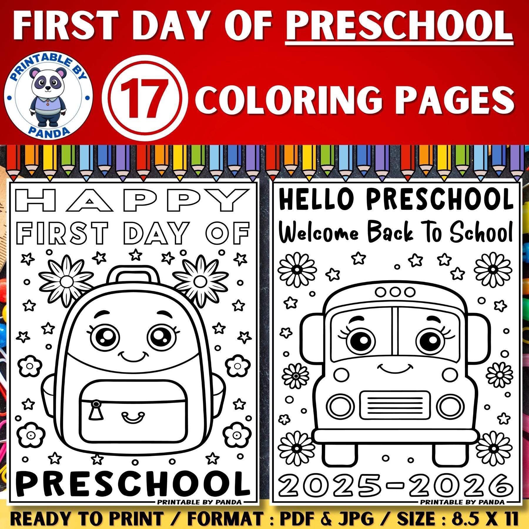 Preschool First Day Coloring Pages: Back to School Activities (PDF ...