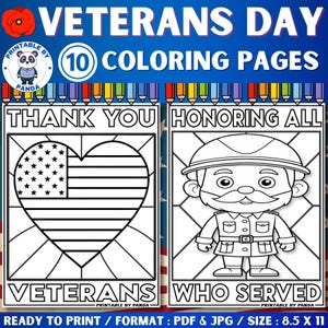 Veterans Day Coloring Sheet Pages Activities Art Printable Worksheet |  Veterans Day Bulletin Board Decor |  Veterans Day Coloring Card