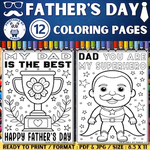 Happy Fathers Day Kleurplaten Vellen boek Activiteit, afdrukbare Vaderdag kaart cadeau van kinderen Vader cadeau, Vaderdag superheld kaart stropdas