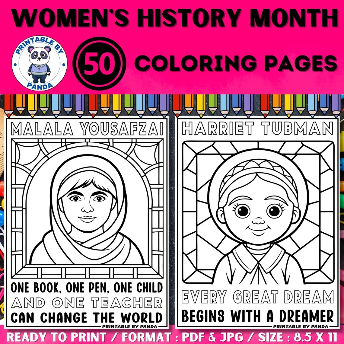 Women's History Month Coloring Book Pages Sheets Poster Printable ...