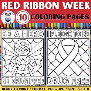 Red Ribbon Week Coloring Pages , 10 Printable Activities (PDF & JPG) For Kids  , Red Ribbon Week Bulletin Boards