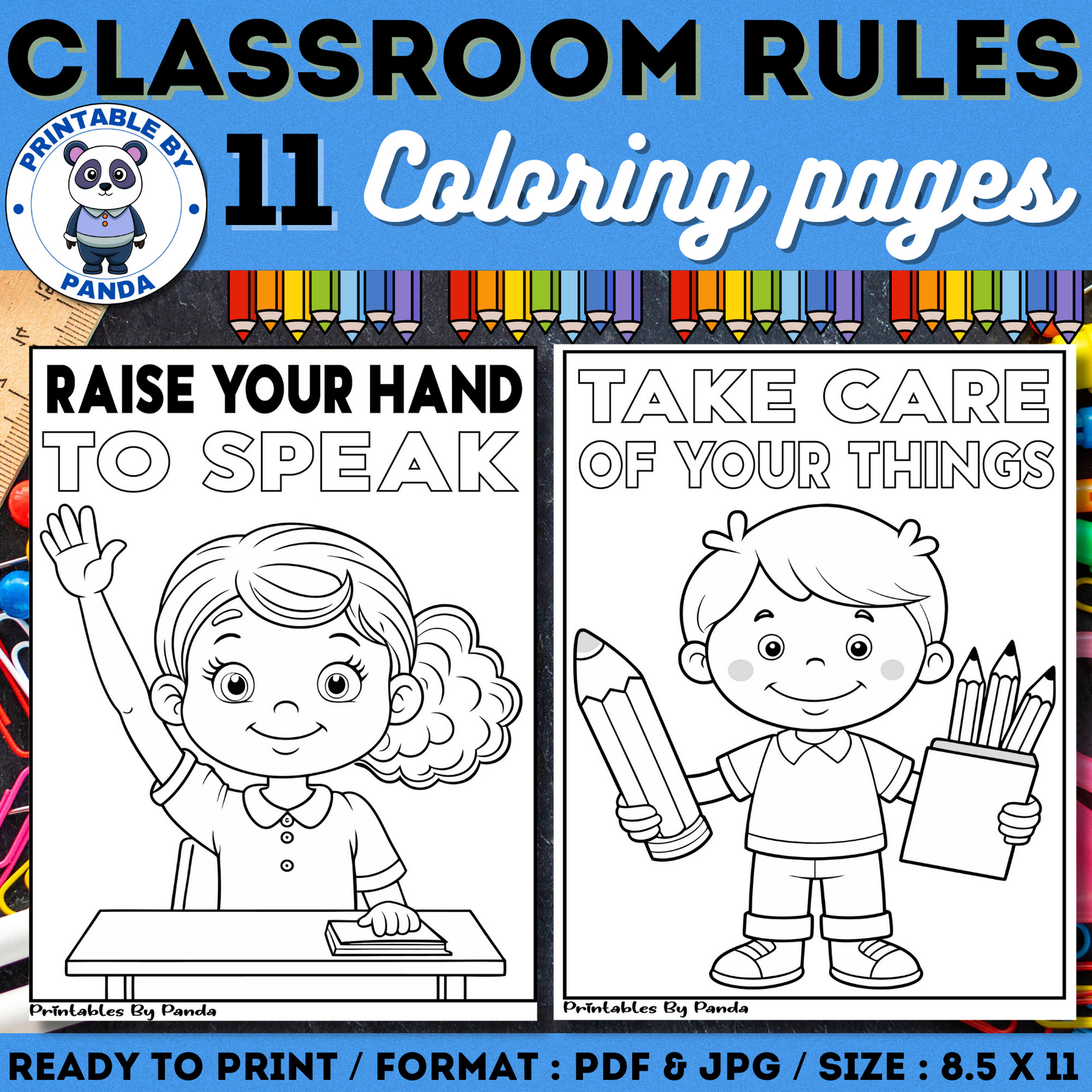 Classroom Rules Coloring Pages Sheets Poster For Kindergarten,Preschool, First Grade - Back To School - Classroom Rules Printable Worksheet