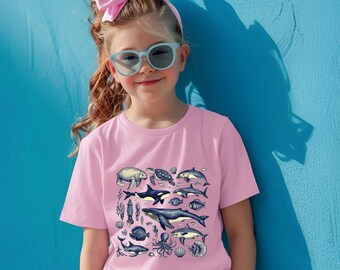 Vintage Sea Animals Shirt, Cute Ocean Creatures Children's Clothing, Kids & Youth Shirts, Marine Creatures Shirt, Sea Life Shirt For Kids