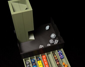 Magnetwürfel Turm mit Schublade - D&D, Kriegshammer, Pathfinder, Brettspiele, Würfelspiele