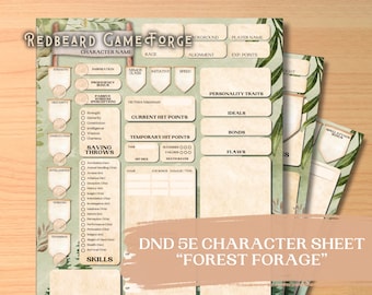 DnD 5e Charakterbogen ""Waldfutter"" | Ausfüllbare + Druckbare PDFs Farbe + SW | D&D Charakter Tracker Niedlicher DnD Planer