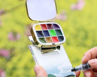 Mini 12-Color Watercolor Paint Set, Portable Travel Palette