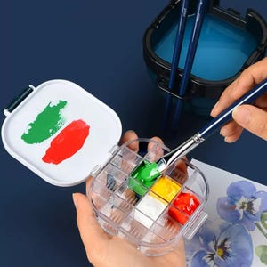 Caja de pintura de cubo plegable, Caja de color de acuarela portátil, Bandeja de pintura, Paleta de colores, Portaescobillas, Regalo de cumpleaños para pintor, Idea de regalo para ella