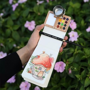 Watercolor Paint Box, 11 Colors Portable Travel Tiny Walnut Palette ...