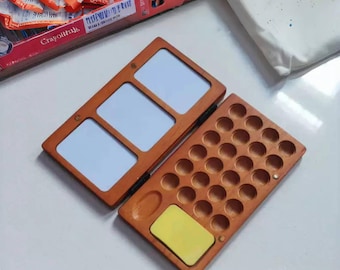 Wooden Watercolor Palette Box, 24-Grid, Travel Painting Accessories