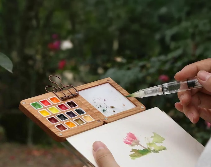 15 colors travel set portable paint box, Folding Magnetic Watercolor Box,Watercolor Supplies, Painter Gifts, Painting Accessories, Gift her