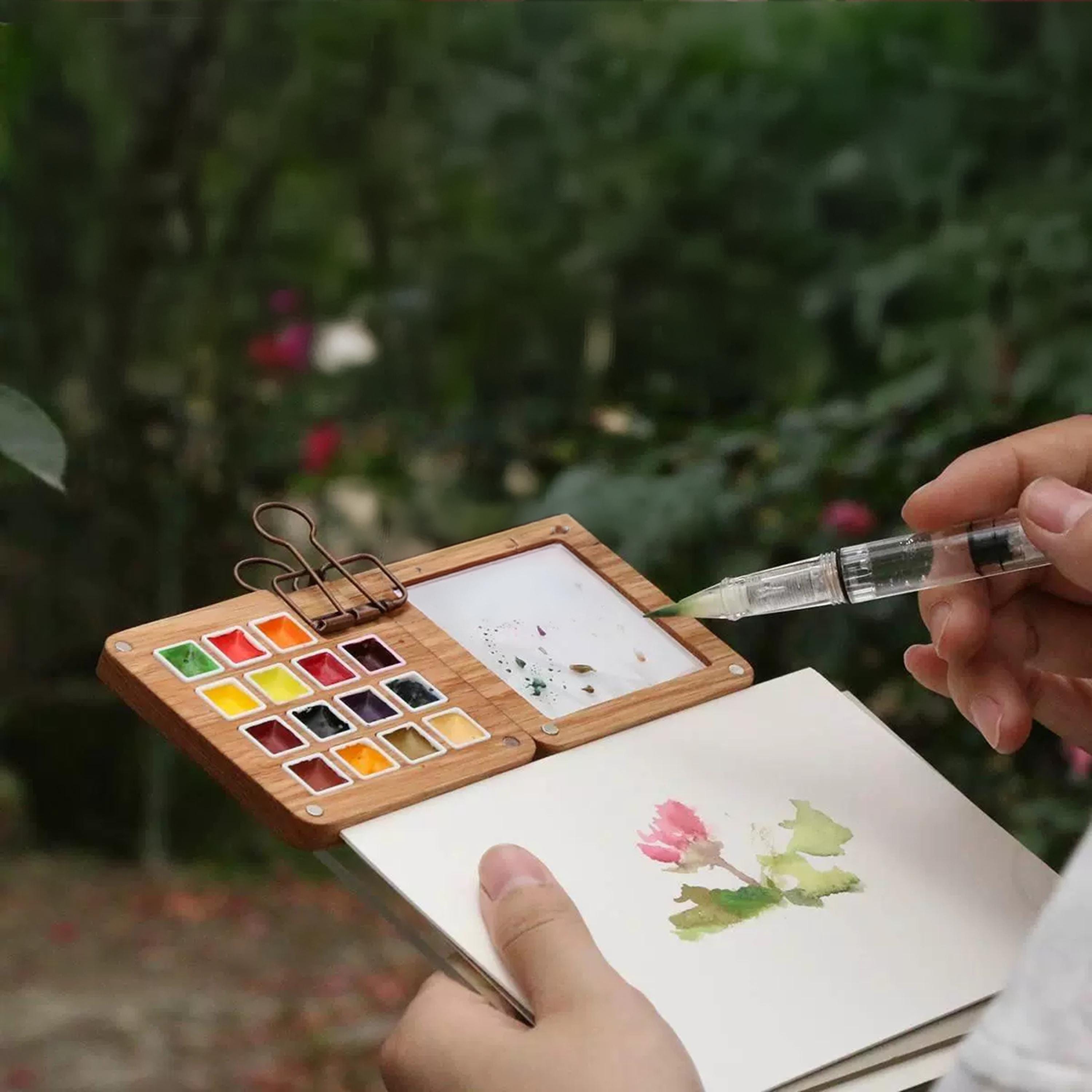 15 colors travel set portable paint box, Folding Magnetic Watercolor Box,Watercolor Supplies, Painter Gifts, Painting Accessories, Gift her