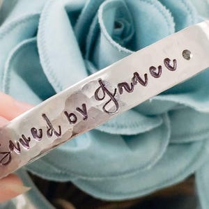 Saved by Grace - Ephesians - armed with truth - hand stamped silver cuff - Christian Jewelry - faith style