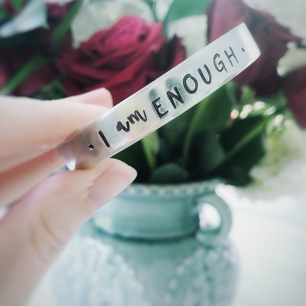 I am enough in His eyes - handstamped silver cuff bracelet - Christian jewelry - faith bracelet - meaningful jewelry