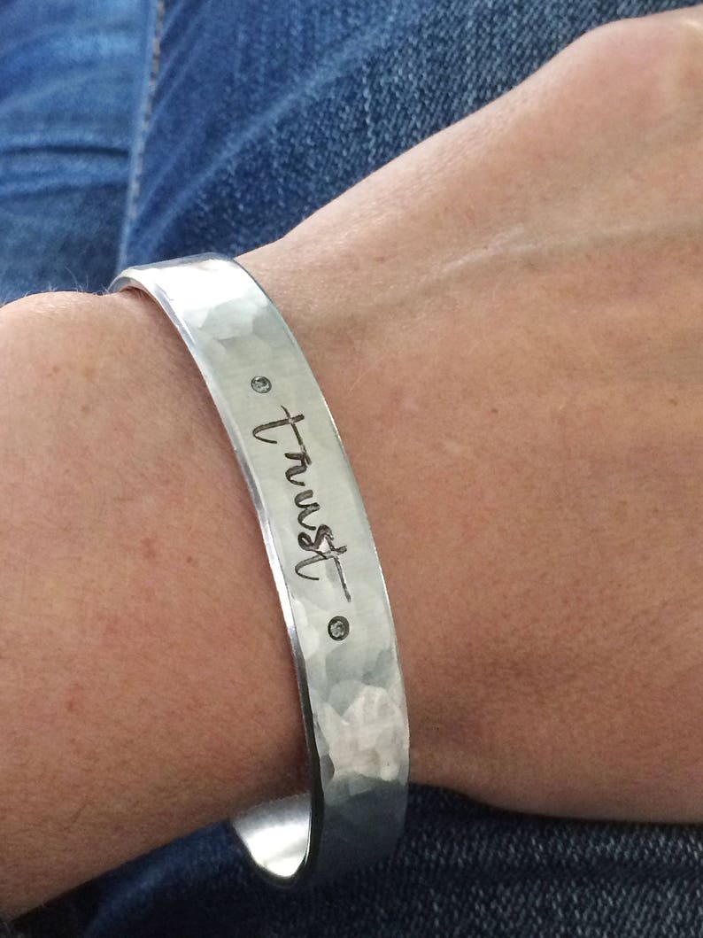 trust in the Lord handstamped silver cuff bracelet scripture Christian jewelry bible verse faith image 7