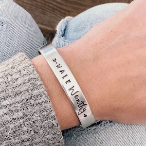 Walk Worthy - hand stamped silver cuff bracelet - Colossians scripture bracelet - Christian jewelry