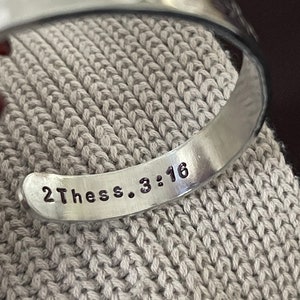 Shalom peace be with you hand stamped silver cuff bracelet faith scripture jewelry image 4