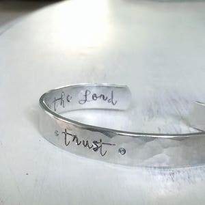 trust in the Lord handstamped silver cuff bracelet scripture Christian jewelry bible verse faith image 6