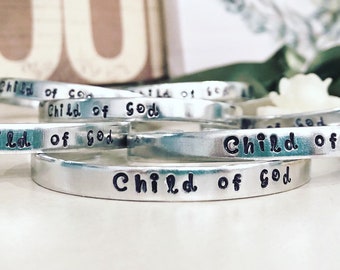Child of God - hand stamped silver cuff bracelet - Christian jewelry -faith