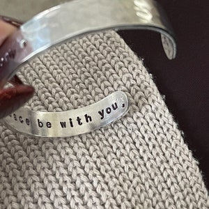 Shalom peace be with you hand stamped silver cuff bracelet faith scripture jewelry image 5