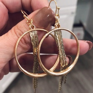 Gold Hoop Tassel Earrings