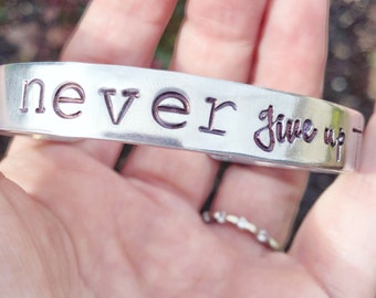 Never give up - encouragement - words to live by - Christian jewelry