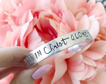 In Christ Alone - My hope is found - hymn - faith - silver cuff bracelet