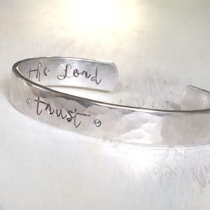 trust in the Lord handstamped silver cuff bracelet scripture Christian jewelry bible verse faith image 2