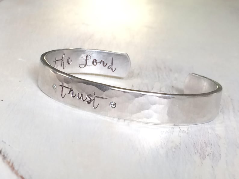 trust in the Lord handstamped silver cuff bracelet scripture Christian jewelry bible verse faith image 2