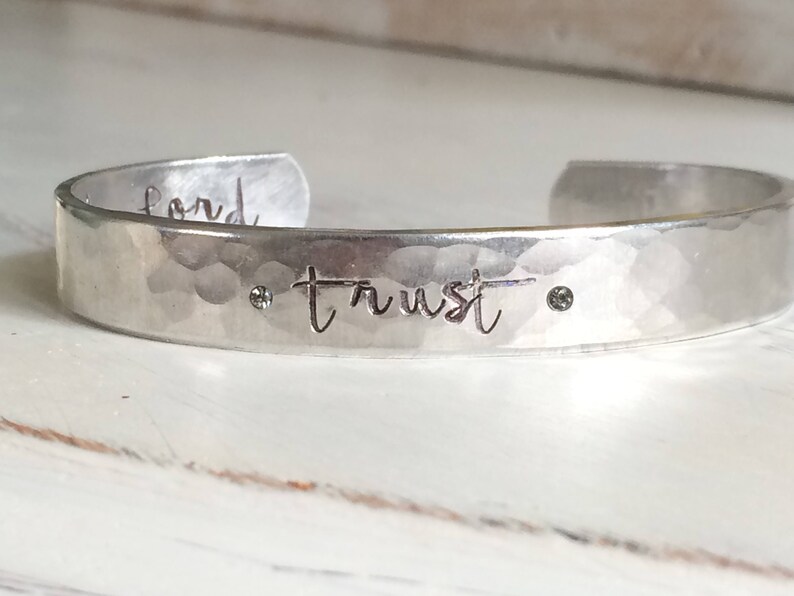 trust in the Lord handstamped silver cuff bracelet scripture Christian jewelry bible verse faith image 8