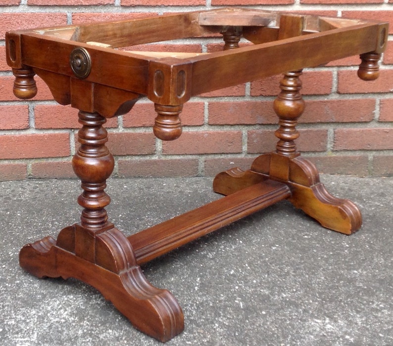 Antique 1920 S Wood Footstool Bench Turned Legs Drop Down Etsy