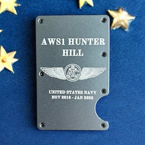 personalized Engraved Military wallet, Custom Minimalist Slim Engraved Wallet, Military Retirement Gift, Gift For Service Memebers