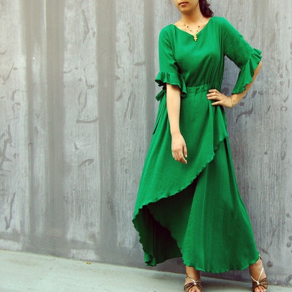 Jade Iris - asymmetrical artist maxi dress (Q1031)