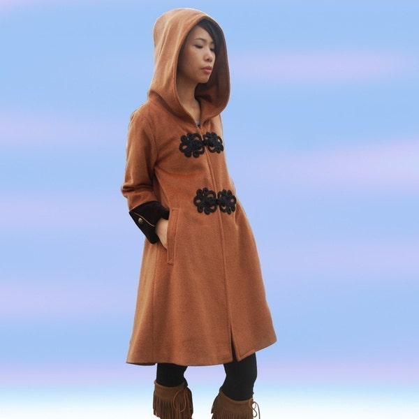 Russian doll cashmere hood long coat (Y1029)