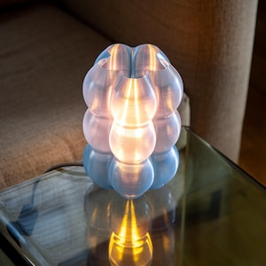 Yoli: Modern Bedside, Table, Desk Lamp. Ambient, Unusual, Soft light. Pink, Red, Blue, Green, Purple, Yellow, Wavy lamp. Made in the UK