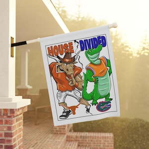 Striscione "Texas vs Florida House Divided", bandiera per la partita universitaria, decorazioni sportive universitarie, tema alligatore e Longhorn