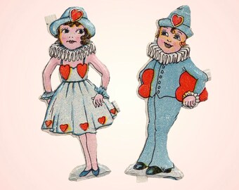 2 Genuine Vintage Die-Cut Valentine Kids (1 Boy & 1 Girl) - (F-SCRP)