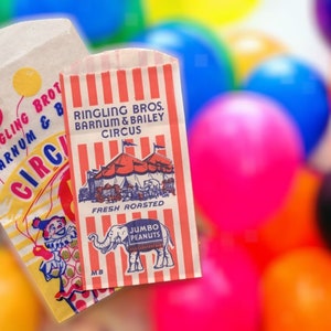 Juego de bolsas de golosinas de circo vintage: 6 bolsas, Ringling Brothers Barnum & Bailey, 3 de cada una (DR-021)