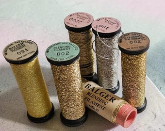 Vintage Kreinik Balger Metallic Threads + Blending Filaments Lot - Gold & Silver Embroidery Needlepoint Threads Set of 6 (Dr-022)