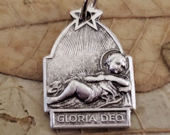 3 Silvery Baby Jesus in the Manger Medals - Gloria Deo Medals - Glory to God - Christ Child - Christmas - Religious (JWL-R)