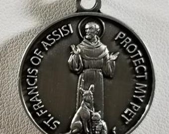 Medalla de San Francisco de Asís "Protege a mi mascota" con gancho para cordón (jwl-r)