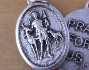 3 St Hubert Oxidized Silvery Metal Medals - Patron Saint of Animal Welfare & Ethical Hunting (jwl-r)