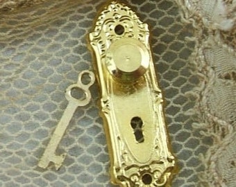 Mini Brass Door Knob Escutcheon with Key
